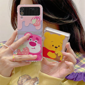Creative Bear Design Phone Case for Samsung Z Flip7/6/5/4 Transparent Protective Cover Full Protection Flip Cover for Women