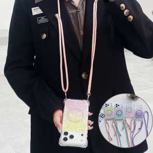 Glitter Bling Case For iPhone 17 Pro Max Air 16 Pro 15 14 13 12 Pro iphone 11 Case [Compatible with Magsafe] Sparkle Gradient Rhinestone Diamond Shockproof Four Corner Hook Case with Crossbody Strap Lanyard Cord ﻿