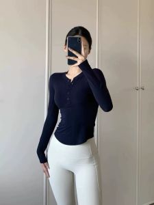 Henry Collar Sleeve Breathable Stretch Yoga T-shirt