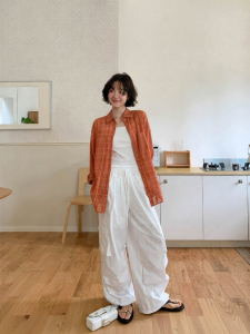 NIHAOKANONG | Quần Dungarees Thoáng Mát Thêu Họa Tiết Đùi Rộng