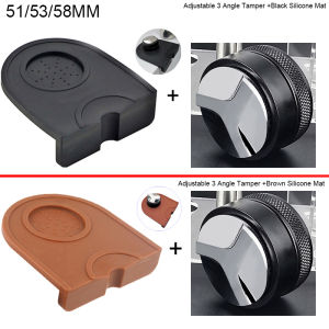 2Pcs 304Stainless Steel Adjustable 3 Angle Coffee Tamper Powder Hammer51/53/58MM With Black/Brown Silicone Corner Mat