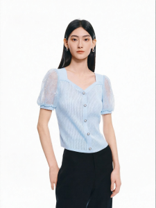Koradior | Lace Puff Sleeve Retro Square Collar Knit Top