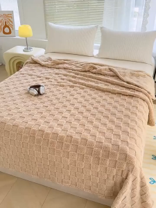 Fluffee - Plaid Velvet Fleece Blanket Plush Soft Square Warm Blanket Comfortable Sofa Blanket Thick