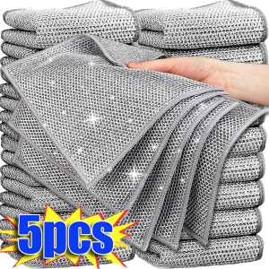 5pcs Metal Steel Wire Rags for Kitchen Pot Pan Dishwashing Cleaning Cloths Double-sided Dishcloth Towels Scrubber Cloth Rag Wire Dish Towels for Kitchen