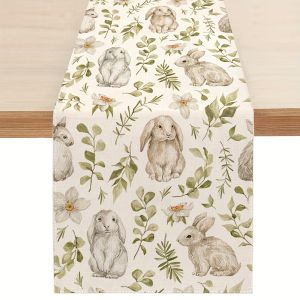 Spring Summer Rabbit Table Runner Kitchen Dining Area Decor Family Festive Celebration Coffee Table Flag Home Decor