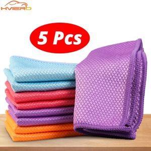 5Pcs Car Fish Scale Grid Wipe Glass Without Water Marks Cloth Thickened Kitchen Cleaning Towel Absorbing Wash Rag Maintenance