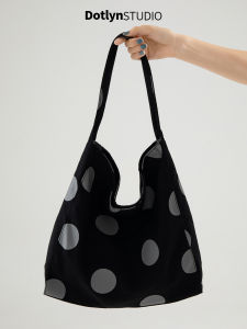 Dotlyn Korean Style Fashion Polka Dot Canvas Tote Bag Casual Commuter Large Capacity Underarm Womens Bag Handbag