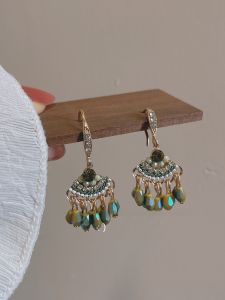 ต่างหูโบว์หยดน้ำสีเขียวสไตล์โบฮีเมียน ต่างหูสไตล์ชาติพันธุ์ ต่างหูโลหะผสม ต่างหูสำหรับวันหยุด ต่างหูสำหรับผู้หญิง