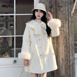 MUTU | Muteb Double-Faced Woolen Coat Elegant Ladylike Autumn Winter New Arrival High-End Feelings Medium-Length Womens Outerwear