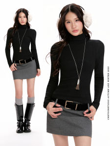 Black High Collar Long Sleeve Slim Fit Womens Sweater Autumn Winter New Style Commute Style Warmth Heating Pure Color Top