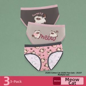 Vatoonn | Cute Cartoon Cat Print Cotton Triangle Underwear Mid-waist Antibacterial Breathable