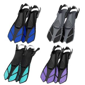 Snorkel Fins Adjustable Buckles Swimming Flippers Short Silicone Scuba Diving Shoes Open Heel Travel Size Adult Men Womens