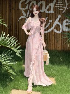 Đầm Chiffon Hoa Dây Đai Mảnh Size Lớn Thiết Kế Eo Thon Xòe Dài