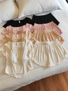 Simple Modern Womens Sleepwear Short Sleeve Modal Cotton Thin Home Clothes Set with Chest Pad Spring Summer Two-Piece Set