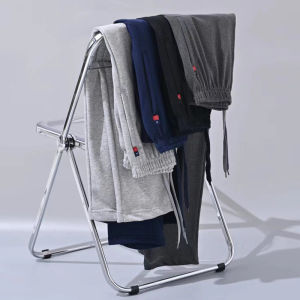 Mens Sweat Pants Spring and Autumn Knitted Cotton Fleece-Lined Thickened Casual Pants Loose Zip Mens Trousers Straight Thin Sweatpants