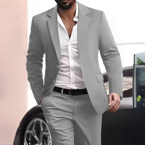 High Quality Mens Suit Set Notch Lapel Business Blazer Pants 2-Pieces Wedding Dresses Slim Fit Tuxedo Evening Party Men Clothes