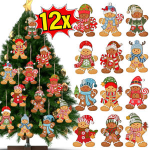 12ชิ้น/ชุดขนมปังขิงสำหรับผู้ชายของประดับแขวนต้นคริสต์มาสทำจากไม้จี้การตกแต่งคริสต์มาสการ์ตูนน่ารักคริสต์มาส DIY การตกแต่งบ้านแขวน