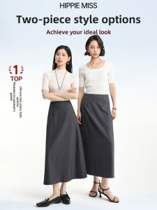HIPPIE MISS | Bohemian Style Slim Fit Suit Style Tencel Wool A-line Skirt