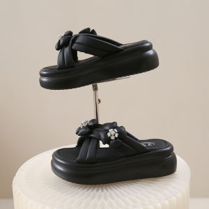 Summer High Heel Slippers Womens Outdoor Wear Thick Bottom Soft Sole Heightening Flower Pattern Korean Style Casual Slip-On Shoes