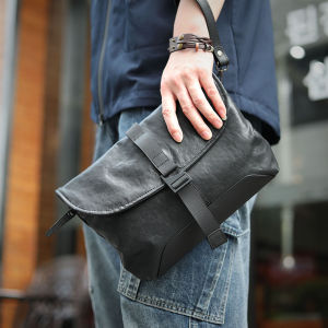 Top Layer Cowhide Leather Single Shoulder Slant Cross Messenger Bag Mens Genuine Leather Business Casual Commuting Multi-Function Large Capacity Handheld Bag