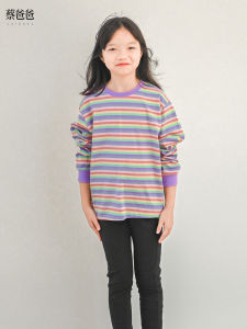 New Spring Autumn Purple Striped Long Sleeve round Neck T-Shirt Base Shirt for Girls Big Kids by Cai Dad Childrens Clothing