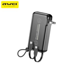 Awei P75K 10000mAh Power Bank 22.5W Fast Charging Multiple Output Built-in Cable AC Charge Mode Long Battery Life