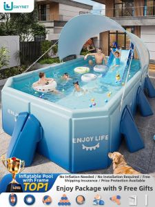 GWYNET | Inflatable Free Childrens Pool With Sunshade Can Fold