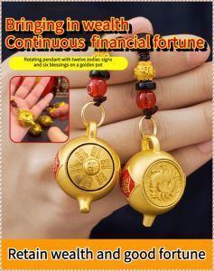 🔥Small pendant rotatable six blessings keychain small goods day in the bucket gold zodiac spinning