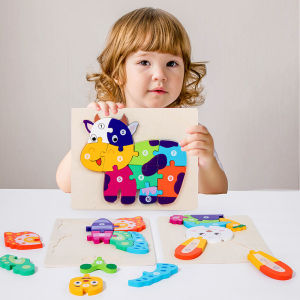 Childrens Wooden Three-Dimensional Puzzle Animal Puzzle Cognitive Montessori Puzzle Pairing Early Education Toys