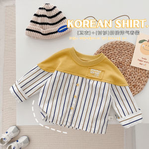 Áo Sơ Mi Trẻ Em Dệt Kim Mùa Xuân Thu Kẻ Sọc Cổ Tròn Dài Tay Cotton Pha Lanh Thời Trang Trẻ Em Từ 1-6 Tuổi Trang Phục Trẻ Em