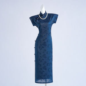 Áo Dài Qipao Phong Cách Retro Xanh Bích Mở Toàn Bộ Mặt Trước