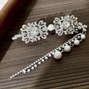 Elegant Silver Pearl Tassel Hair Clip Womens Bridal Updo Tool Diamond Encrusted Ethnic Style Hair Accessories