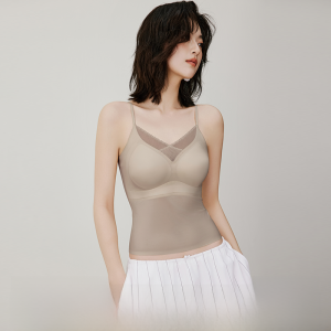 MiiOW | Silk Satin Seamless Mesh V-neck Strapless Beauty Back Womens Integrated Cup Vest Inner Wear Sweet Style Four Seasons Universal