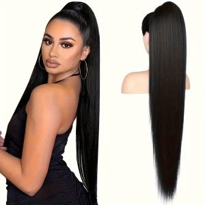 28-Inch Long Straight Ponytail Synthetic Extension for Women Drawstring Heat-Resistant Easy Styling FitHalloween Christmas