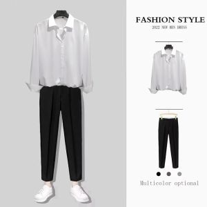 French Style Fancy Non-Ironing Pure Color Shirt Mens Chic Thin Ice Silk Loose Long Sleeve Suit Bottoming Shirt Suit