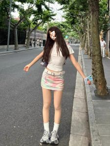 Váy Ngắn Chữ a Cạp Thấp in Họa Tiết Phong Cách Mỹ Cho Nữ Mùa Hè Thiết Kế Chống Ánh Sáng Váy Ngắn Ôm Sát Cơ Thể Đa Năng