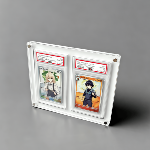 Takara Tomy | 2-Slot Graded Card Stand White Acrylic Display Holder for PTCG Rating Card Pokemon Yu-Gi-Oh Trading Cards Crystal Clear Edges