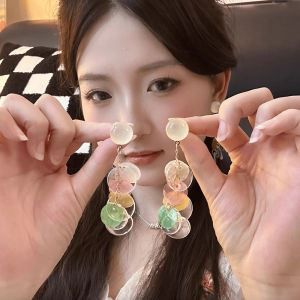 Retro Court Style Blue Tassel Shell Earrings Women Luxury Niche Design High End Stud Earrings Elegant Ear Jewelry