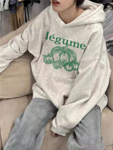 Pure Cotton American Style Hoodie Womens Grey Loose Lazy Outerwear Autumn 2024 New Fashion Brand Tagkita Printed Kangaroo Pocket