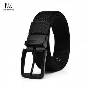 LouisWill Men Sports Belt Outdoor Belt Adjustable Belt Rotating Pin Buckle Black Nylon Belt Waistband Youth Sports Canvas Pant Belt Simple Nice Waistband