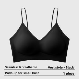 AIMO | Slim Strap Womens Underwear Summer Thin Seamless Gathered Small Chest Beautiful Back Vest Foundation Liquid Invisible Bra Cover