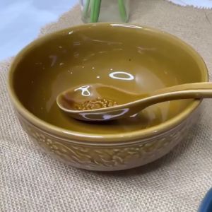 ถ้วยเซรามิค ถ้วย จาน เซรามิค ชามเซรามิก ลายไทยดอกพุดตาล สีน้ำตาล