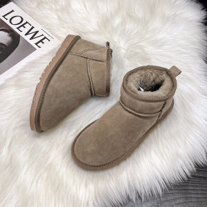 Bốt Đi Tuyết Mẫu Mới 2023 Bốt Cổ Ngắn Liền Da Lông Mẫu Giống Châu Đông Vũ Mùa Đông Cho Nữ Giày Bông Giữ Ấm Đế Dày Lót Lông