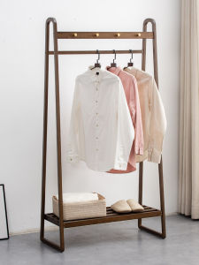 Indoor Real Wood Clothes Hanger Free Standing Bedroom Garment Rack Simple Modern Style Wooden Structure Artistic Pattern for Adults