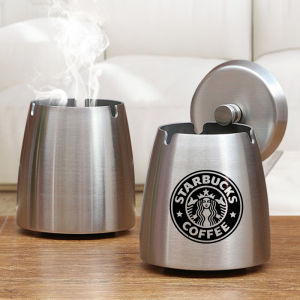 Stainless Steel Ashtray Trendy Windproof Home Office Cigarette Smoke Cover Creative Cover Ashtray for Living Room And Office