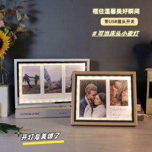 Bộ Khung Ảnh LED 5 6 7 Inch Bộ Trang Trí Bàn Để Ảnh Cặp Đôi Quà Tặng Sinh Nhật Đồ Trang Trí Nhà Phong Cách Bắc Âu Khung Ảnh Hình Chữ Nhật