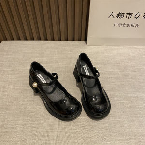 รองเท้าส้นสูงผู้หญิงรองเท้าคัชชูแมรี่เจนส้นหนาย้อนยุคติดไข่มุกปากตื้นหัวกลมแนวสคูลแมตช์ชุดง่ายฤดูใบไม้ผลิและฤดูใบไม้ร่วงแบบใหม่2023