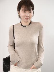 LADYXIEXIE8/31 Limited Time 88 Discount Tianli Wool Fashion Loose Long Sleeve Base Shirt Korean Style Straight Cut Youthful Pure Color T-shirt