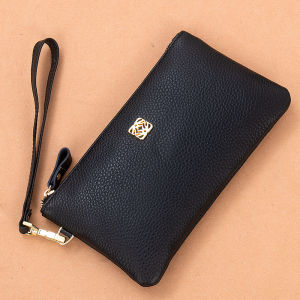 Top Layer Cowhide Long Thin Womens Handbag Fashionable Minimalist Soft Leather Mobile Phone Small Change Purse