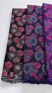 2026 New Swiss Voile Cotton Lace Fabric African Red Floral Embroidery Rhinestone Lace For Wedding Evening Dress Sew 5Yards